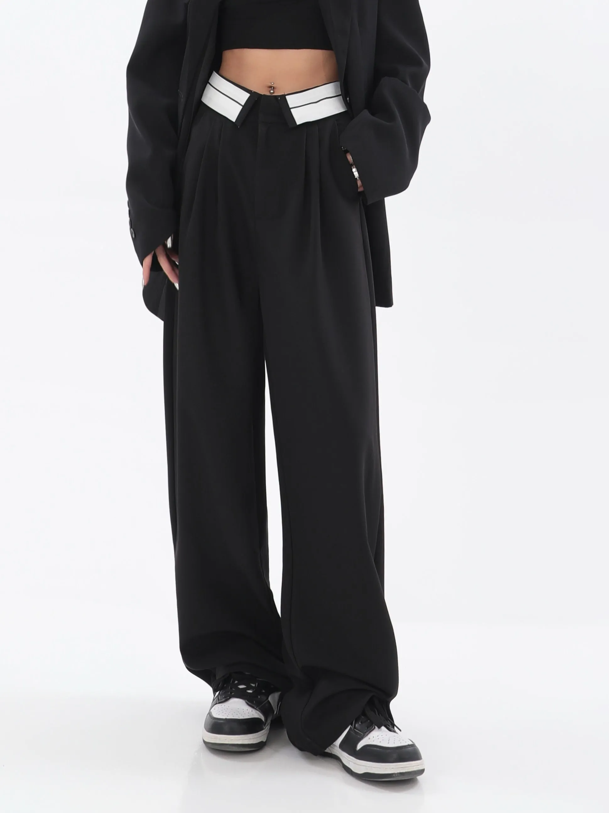 Fold-Over Waist Straight Pants