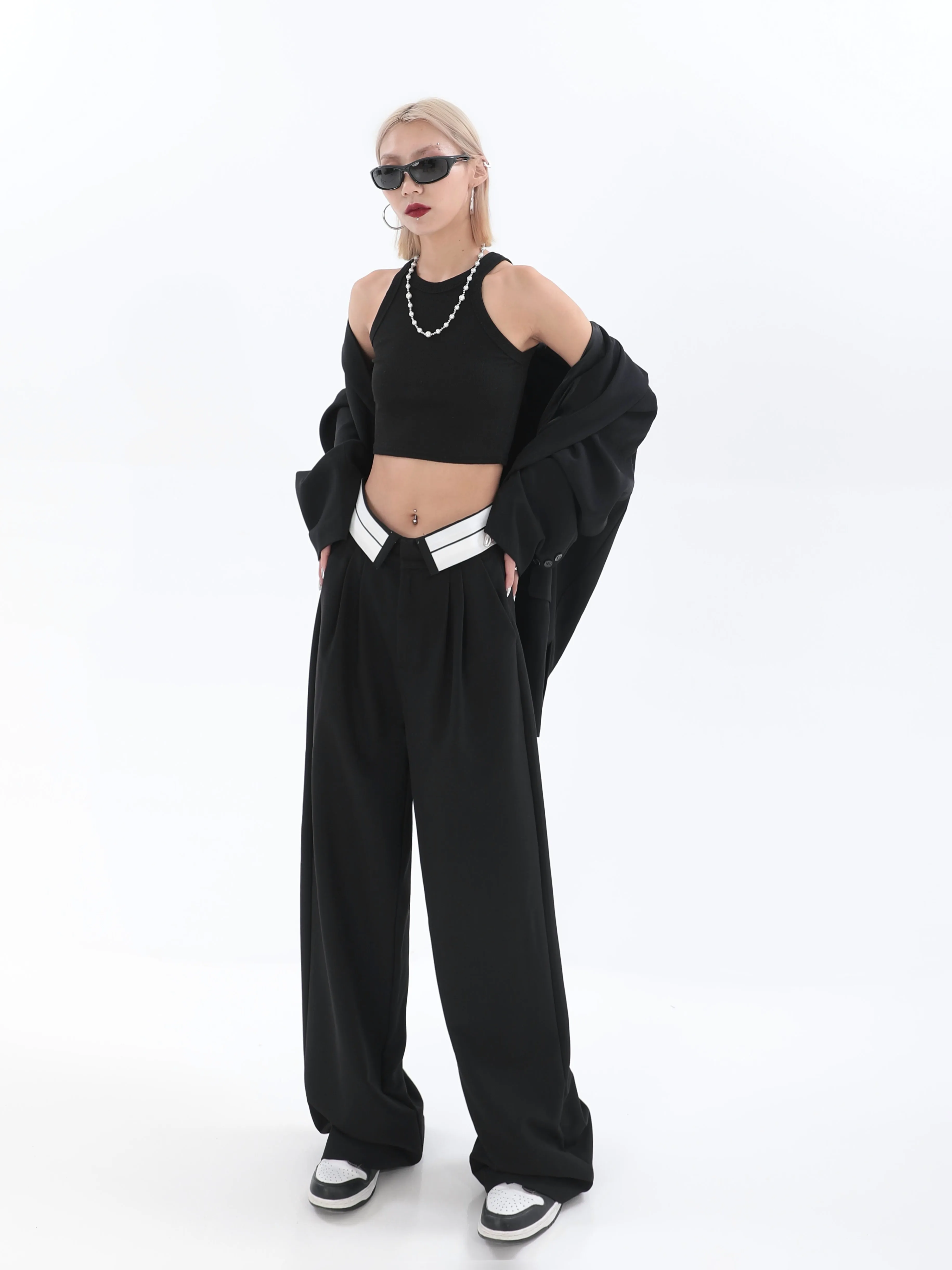 Fold-Over Waist Straight Pants