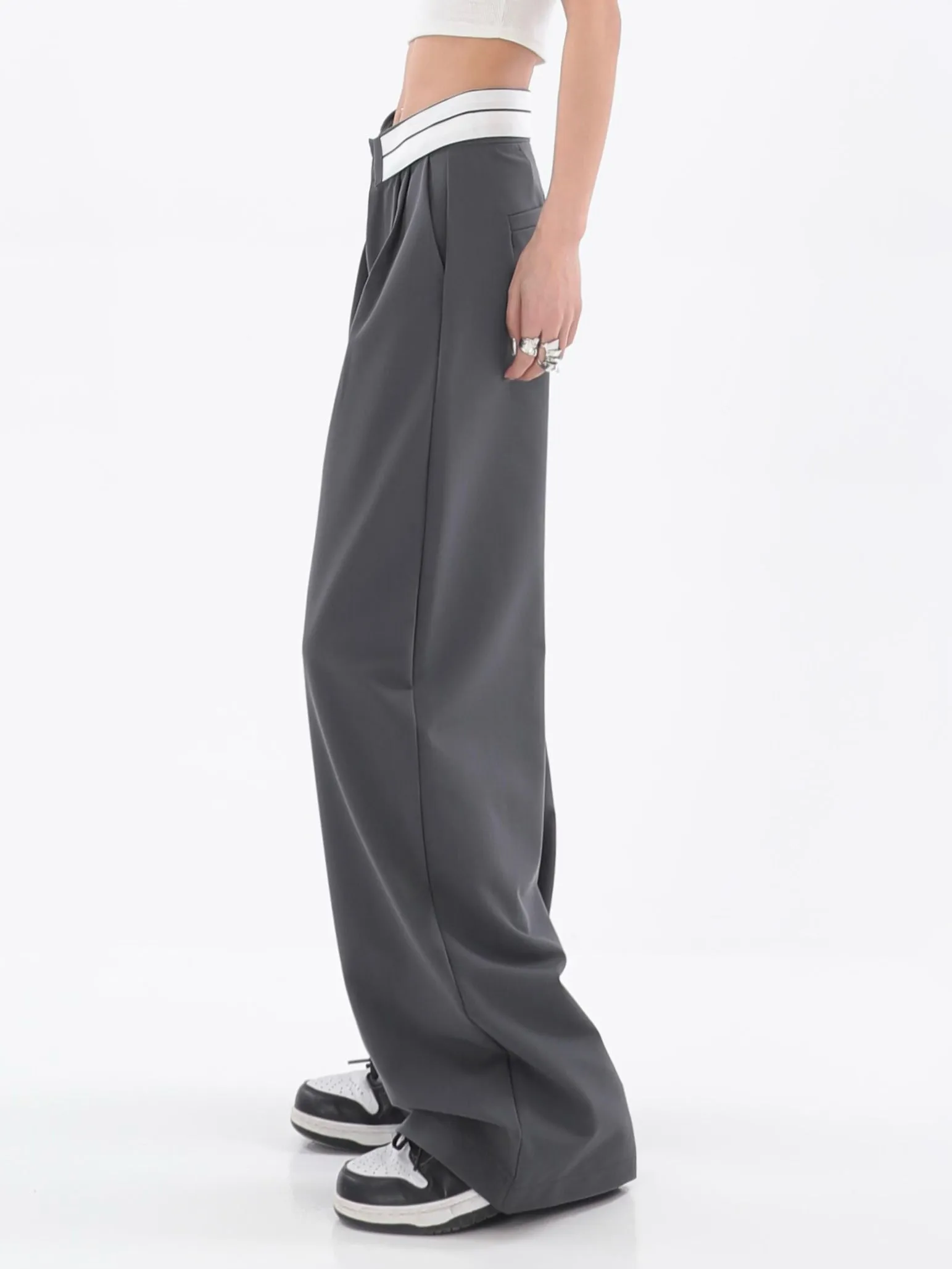 Fold-Over Waist Straight Pants