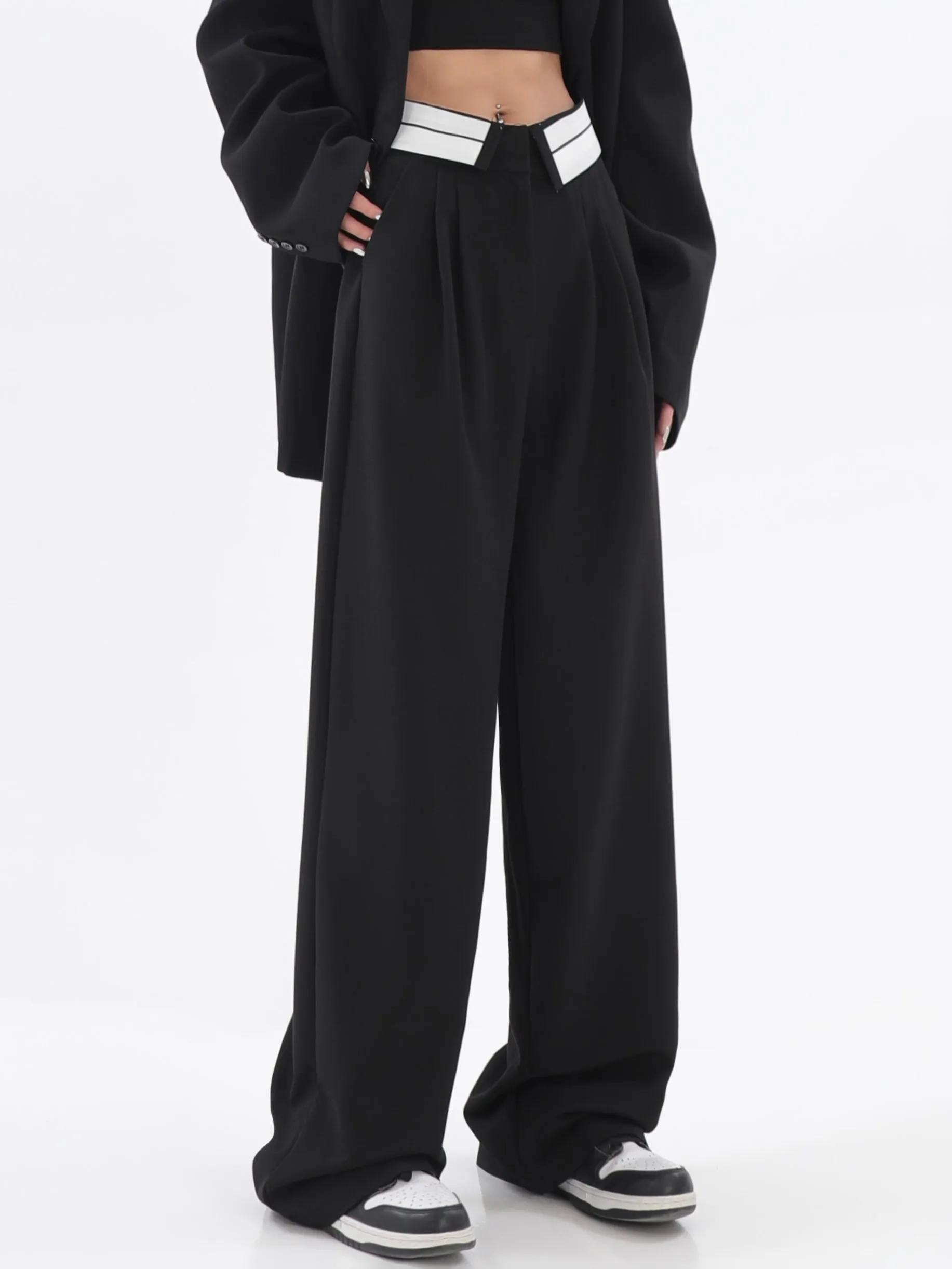 Fold-Over Waist Straight Pants