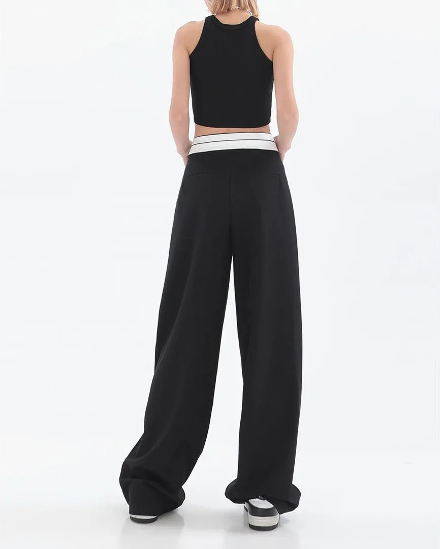 Fold-Over Waist Straight Pants