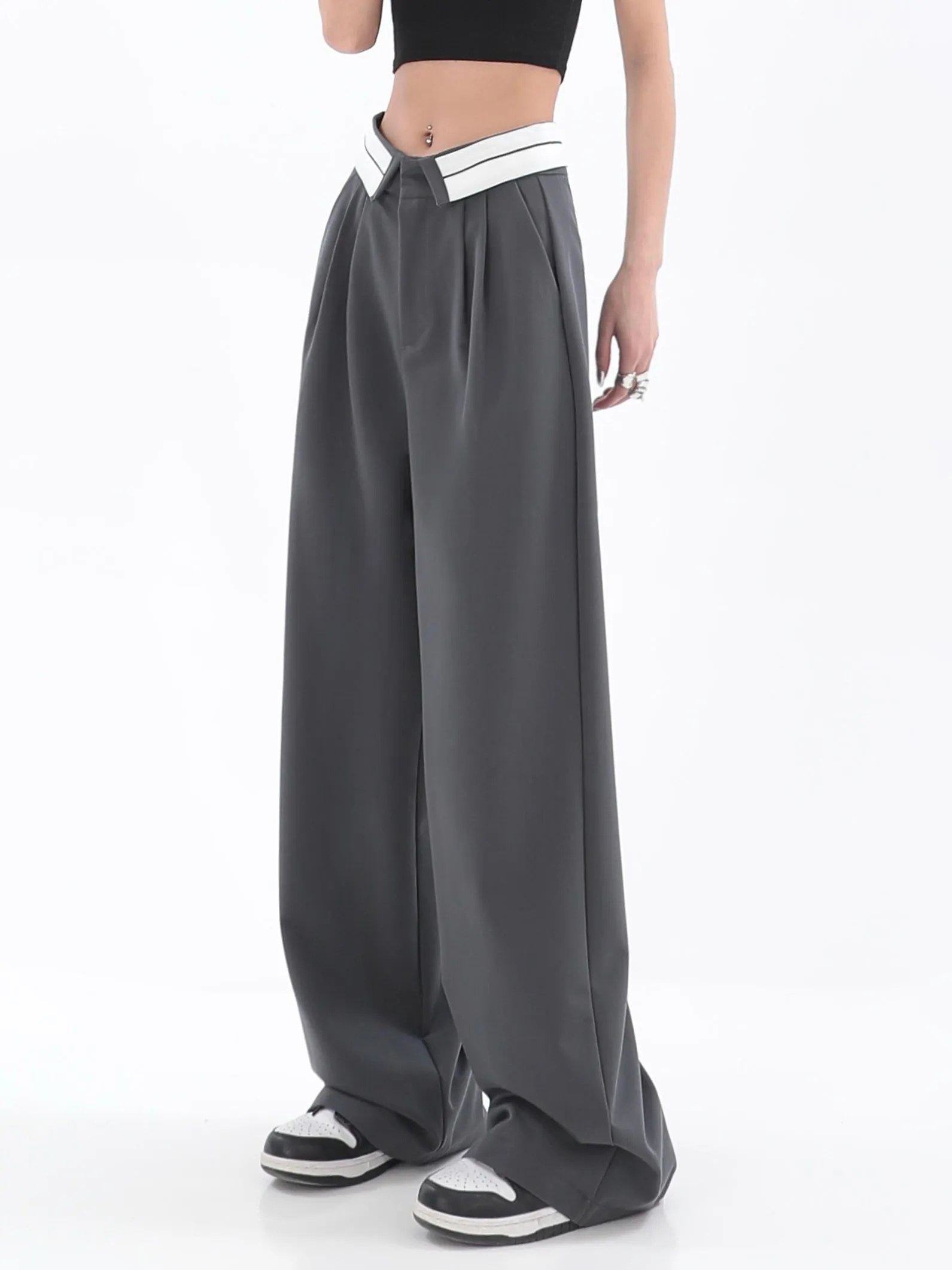 Fold-Over Waist Straight Pants