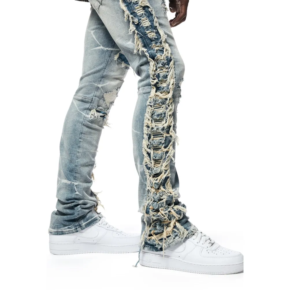 Frayed Stacked Denim Jeans - Bergen Blue