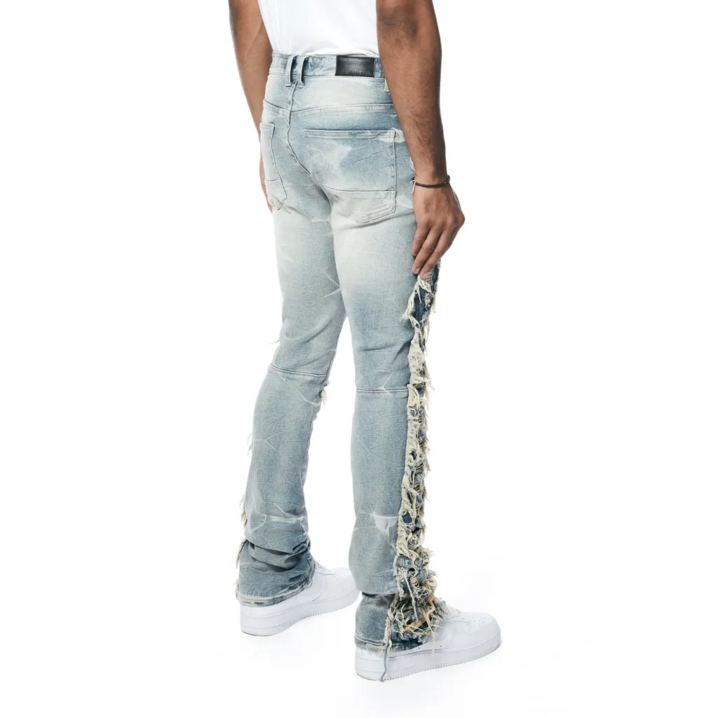 Frayed Stacked Denim Jeans - Bergen Blue
