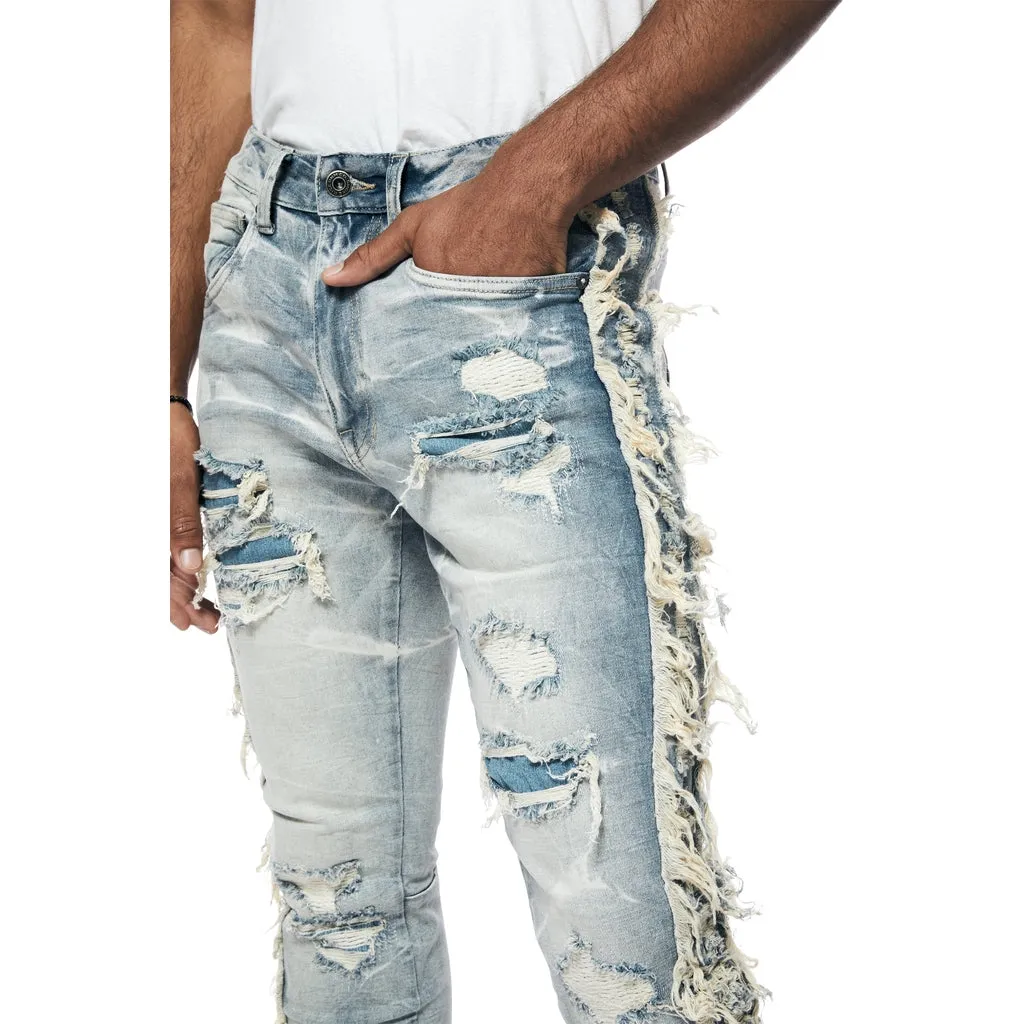 Frayed Stacked Denim Jeans - Bergen Blue