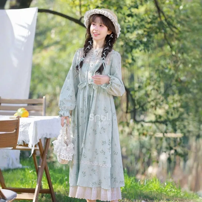 French Sweet Style Floral Patchwork Suspender Dress