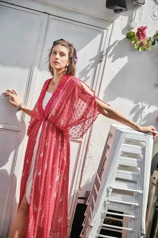 Fuchsia Bandhini Kimono Duster