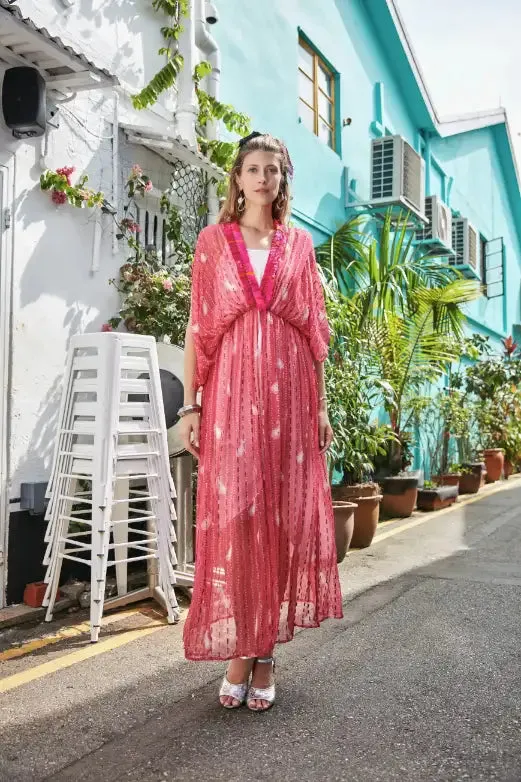 Fuchsia Bandhini Kimono Duster