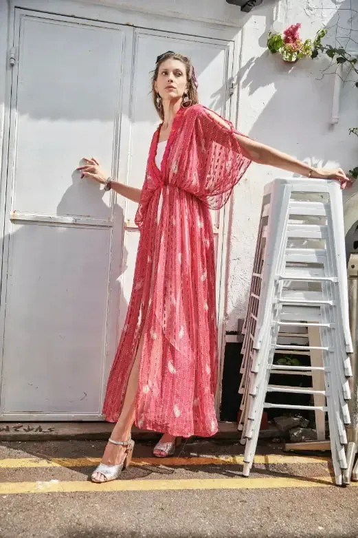 Fuchsia Bandhini Kimono Duster