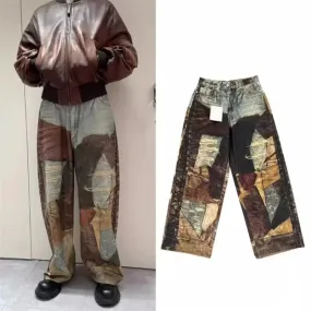 Herbst Retro 3D-gedruckte Patchwork Baggy Jeans