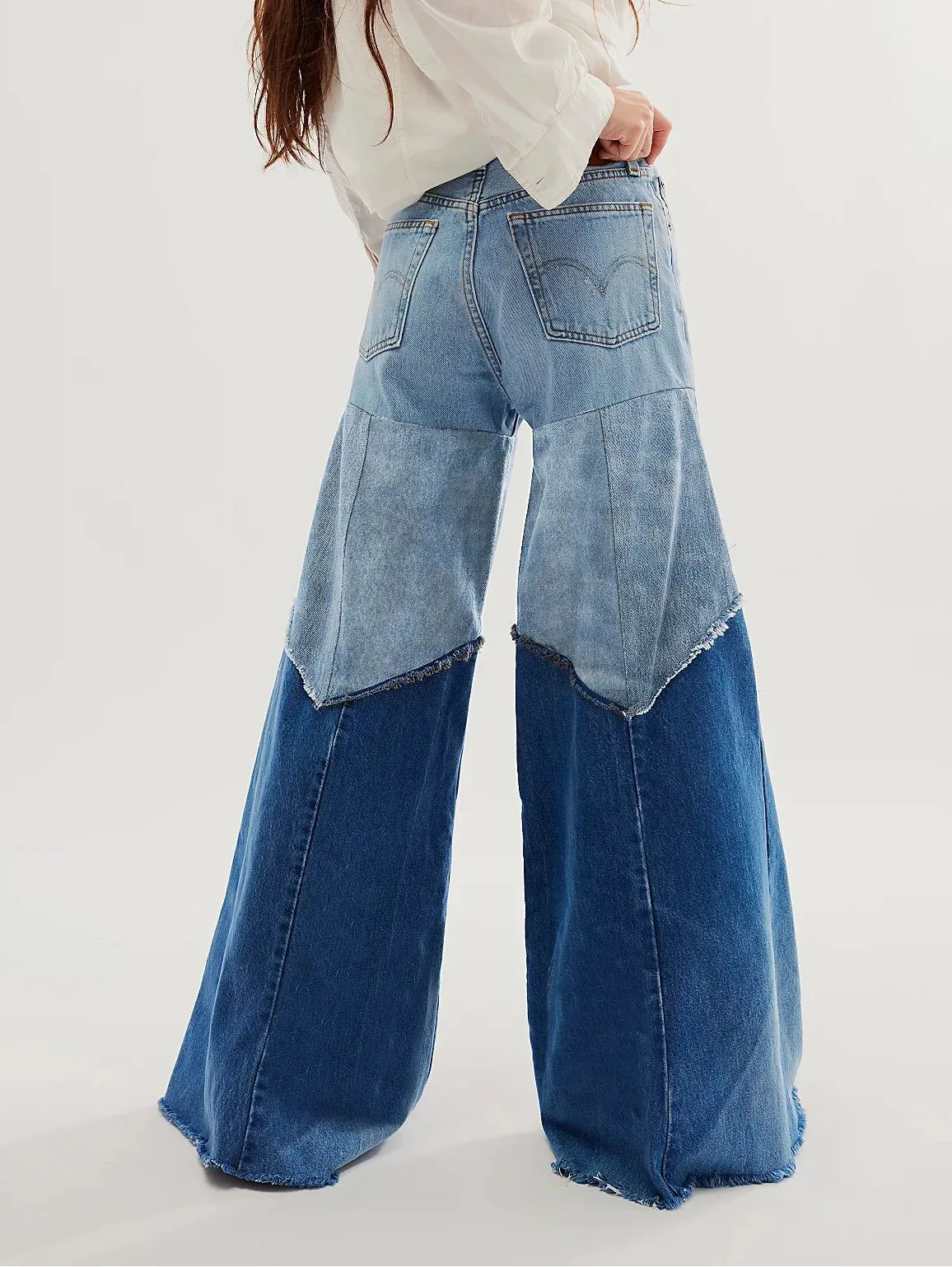 Hoch Y2k taillierte Patchwork Denim-Jeans Weit geschnitten