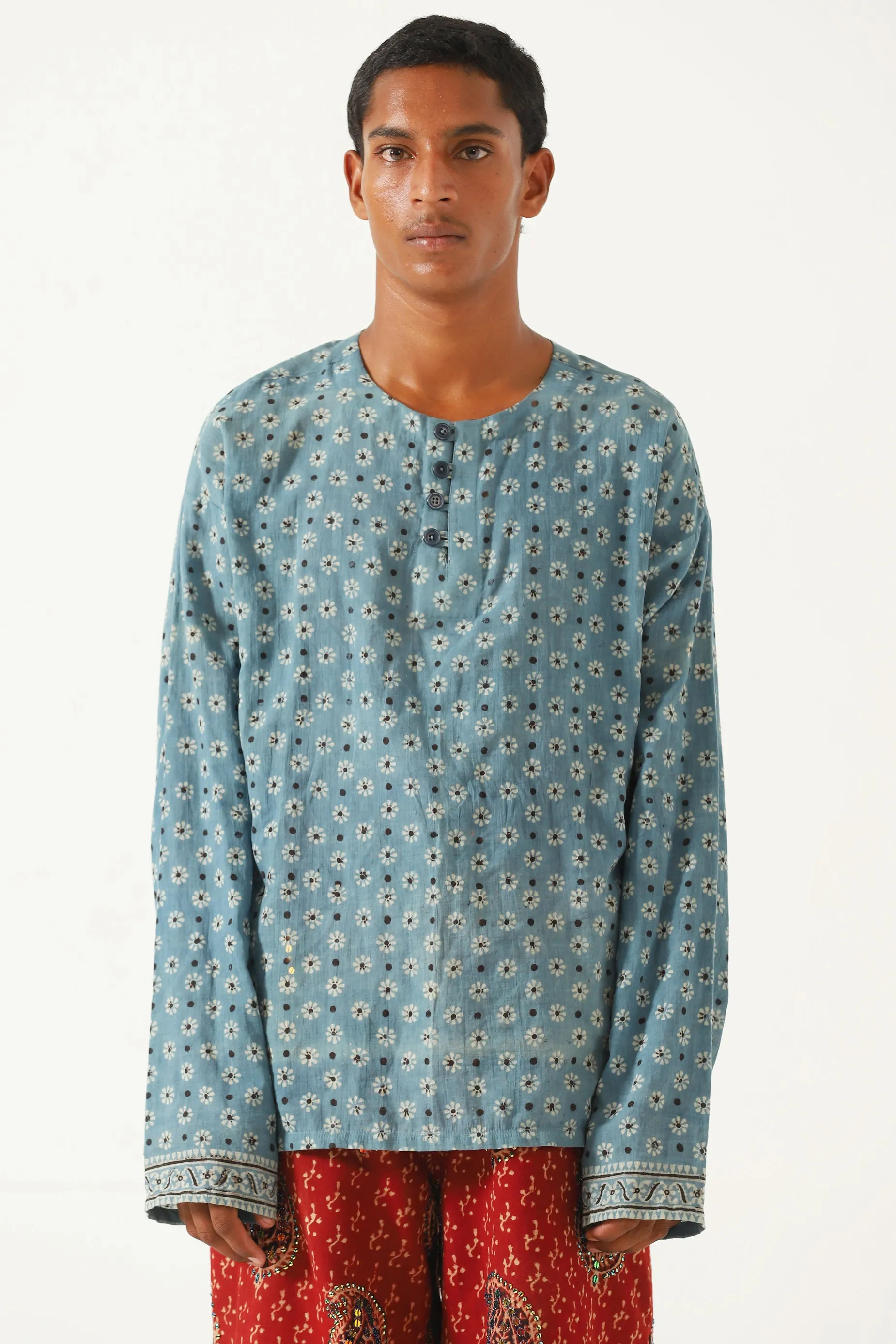 INDIGO DYE AND BLOCKPRINT SHIRT