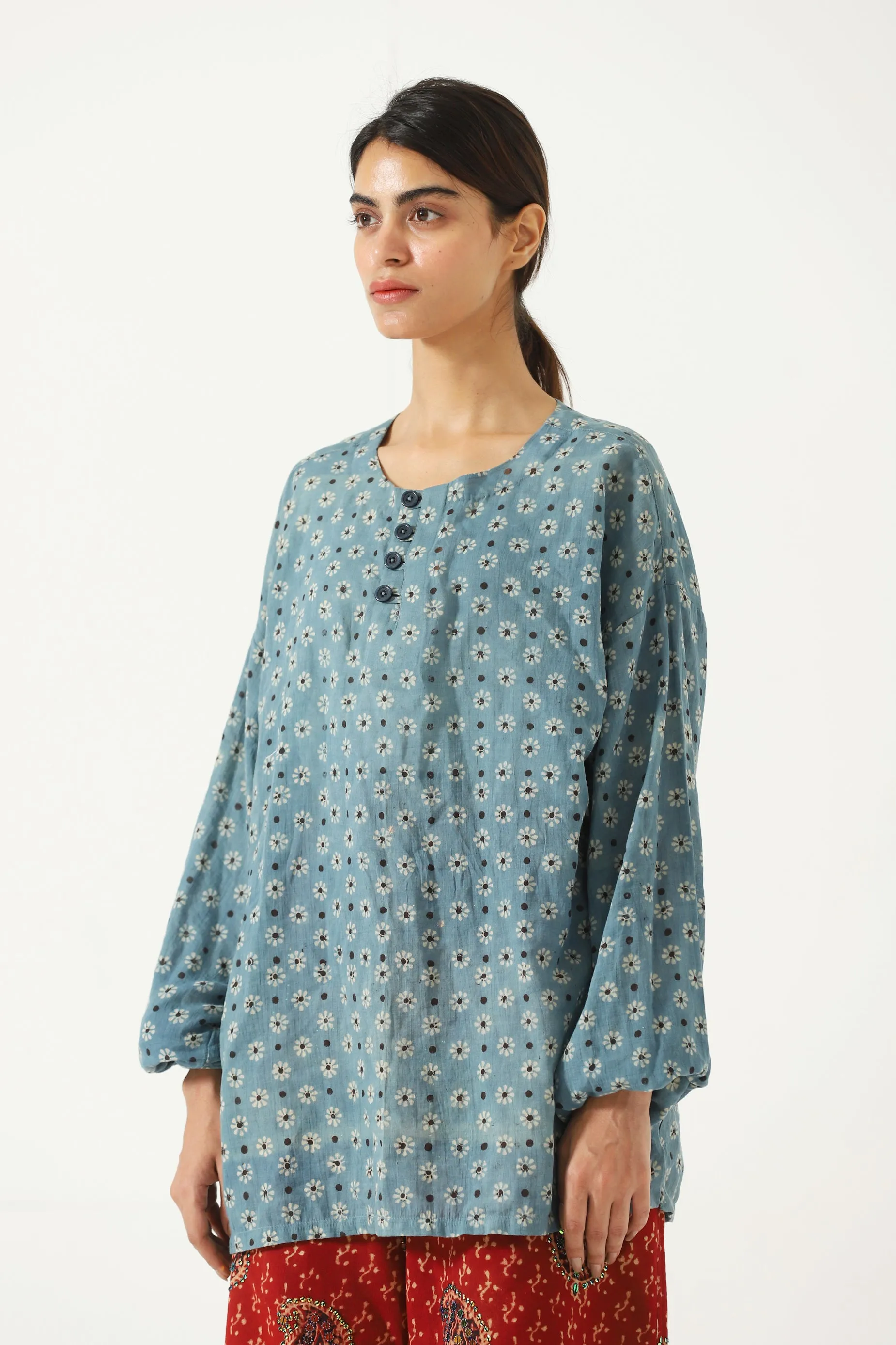 INDIGO DYE AND BLOCKPRINT SHIRT