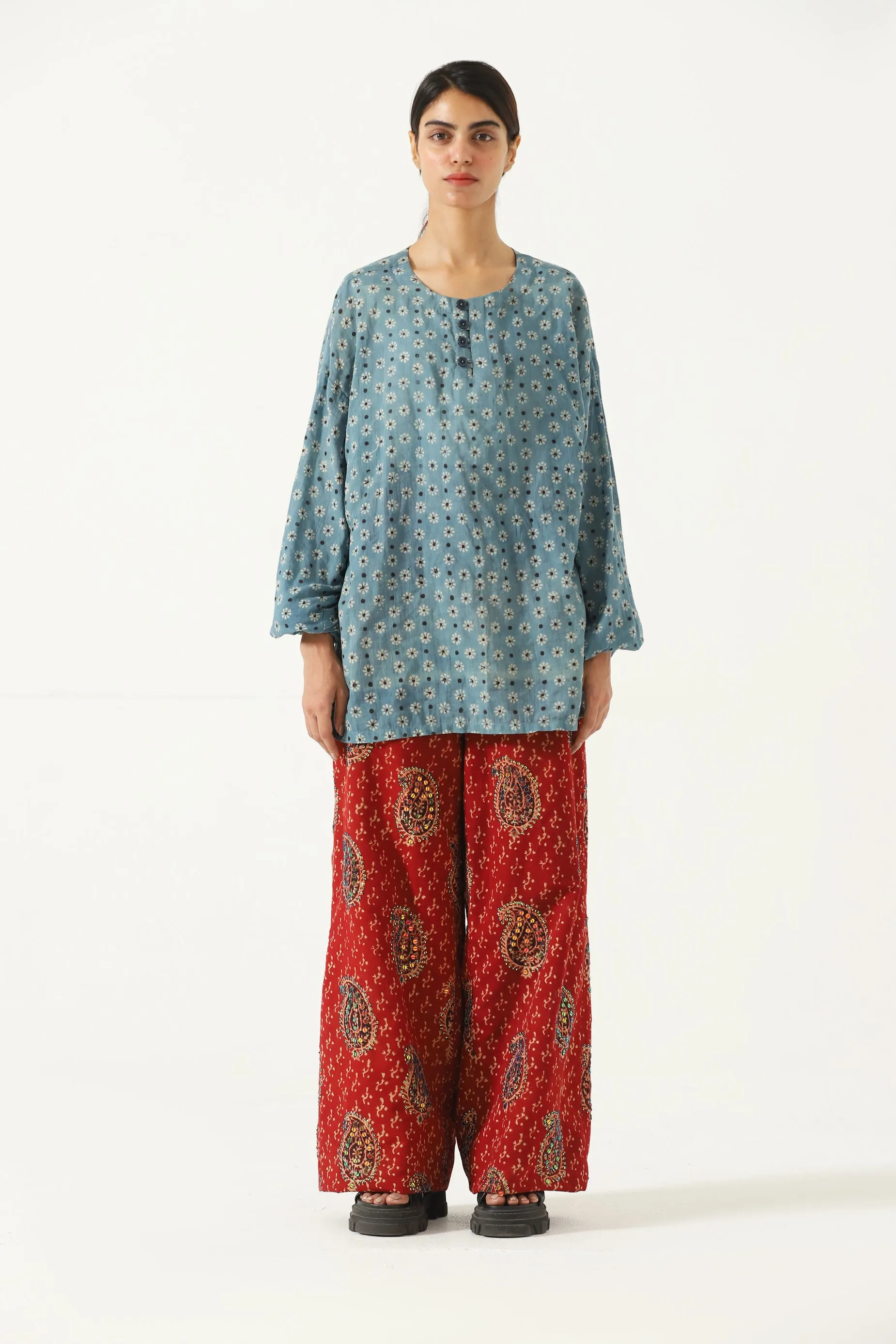 INDIGO DYE AND BLOCKPRINT SHIRT