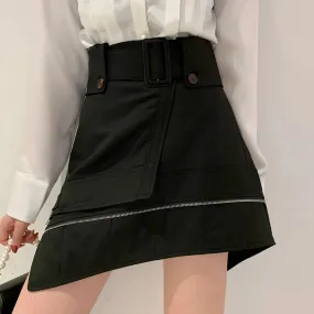 Irregular Hem Solid Skirts For Women High Waist Patchwork Zipper Button Loose Skirt Female Summer Fashion