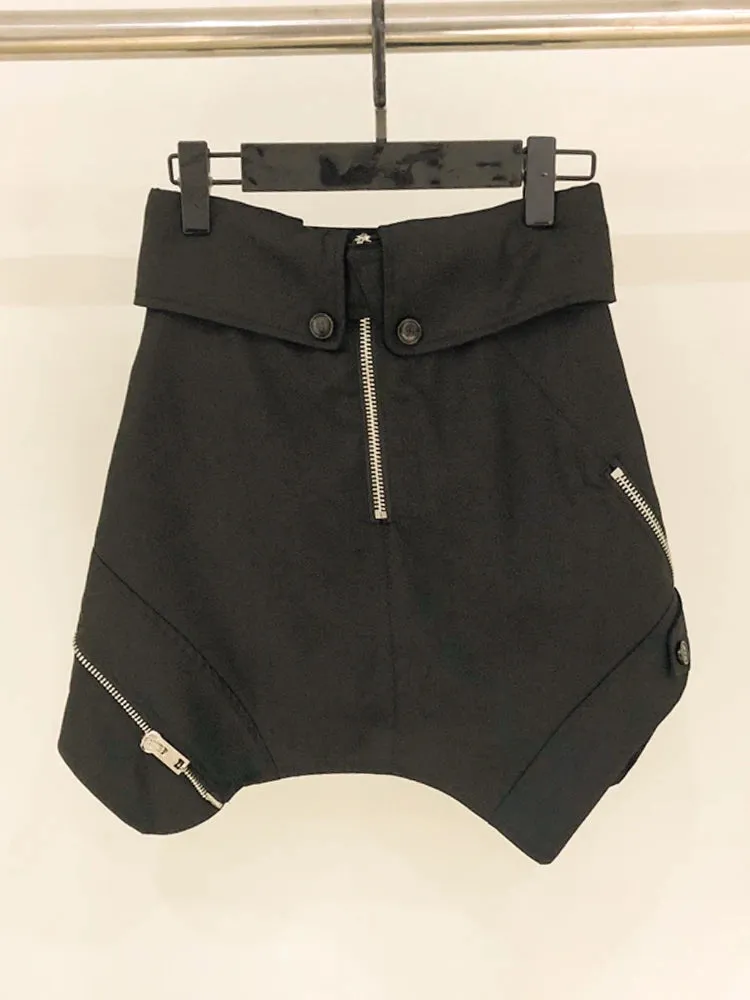 Irregular Hem Solid Skirts For Women High Waist Patchwork Zipper Button Loose Skirt Female Summer Fashion