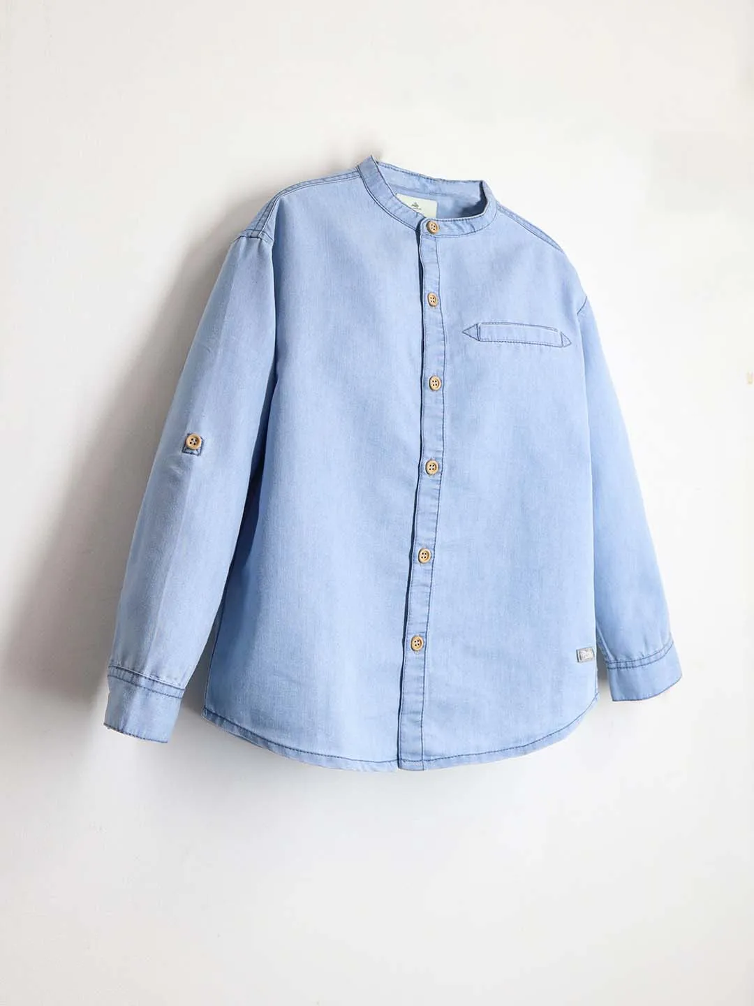 Kids Chinese Collar Sky Blue Shirt