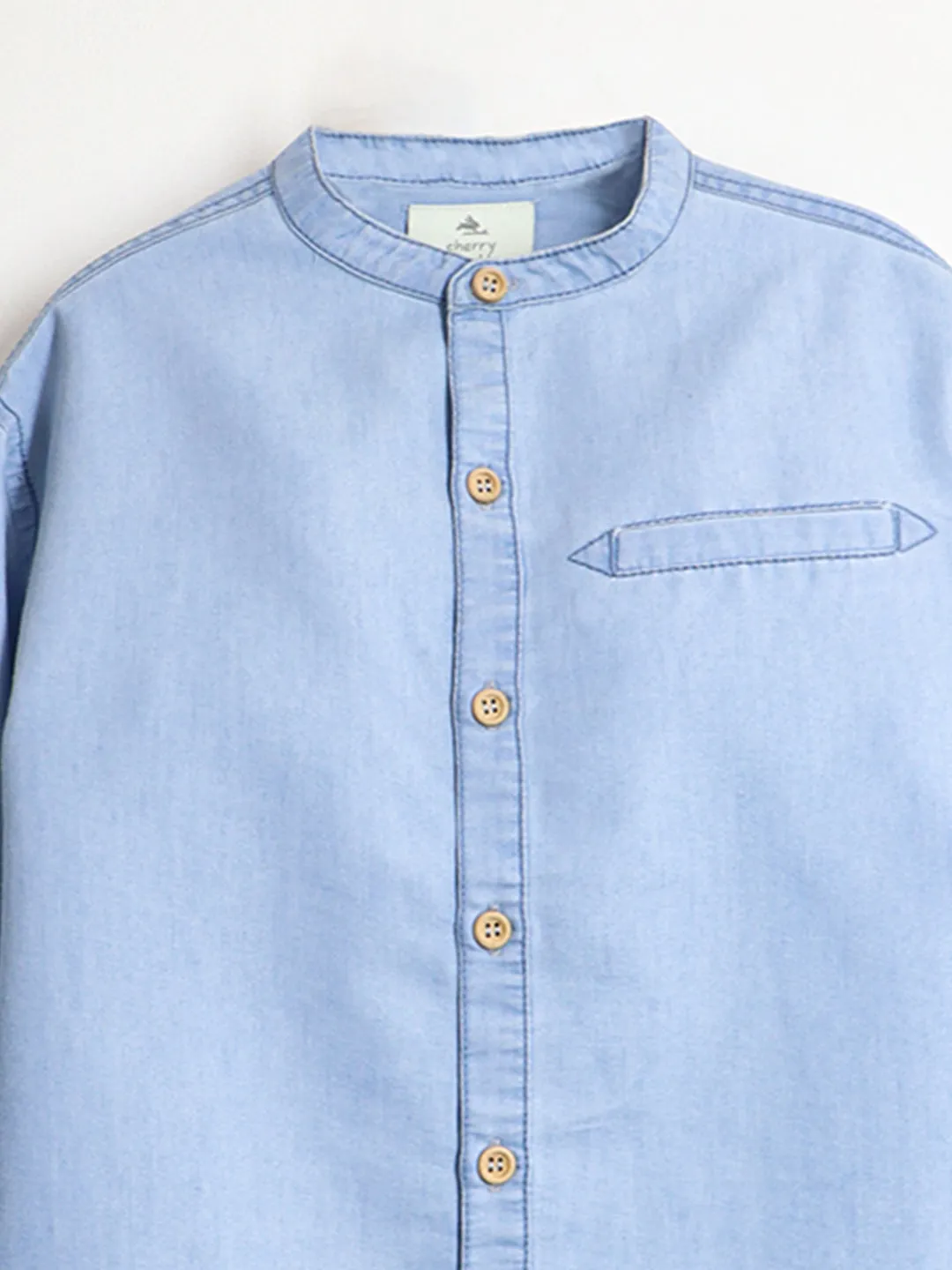Kids Chinese Collar Sky Blue Shirt