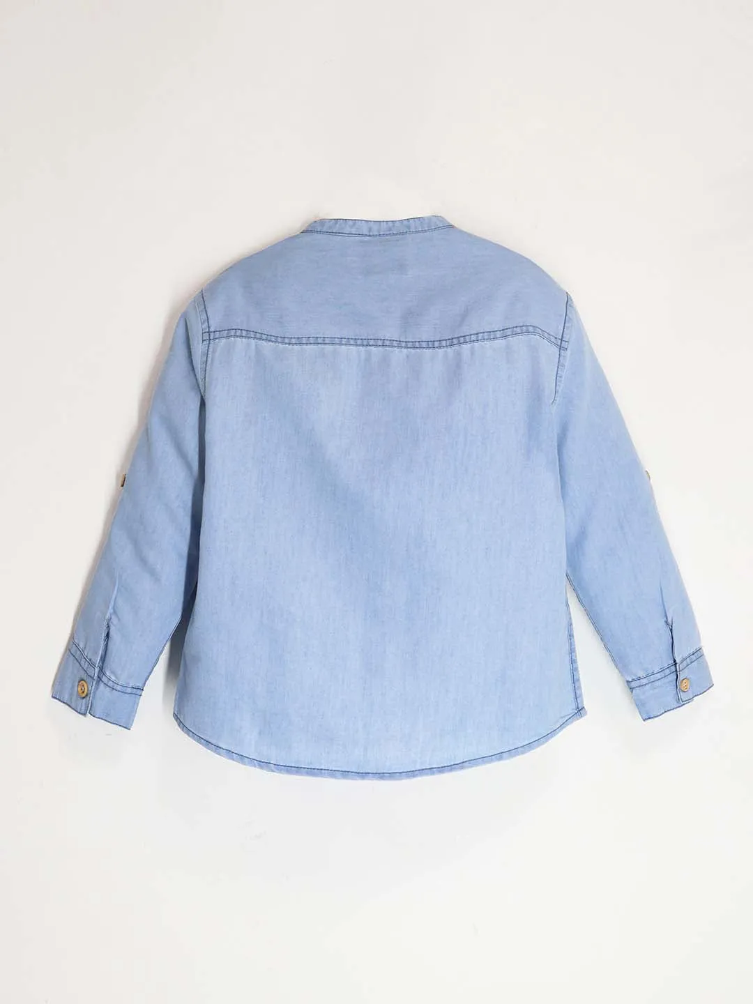 Kids Chinese Collar Sky Blue Shirt