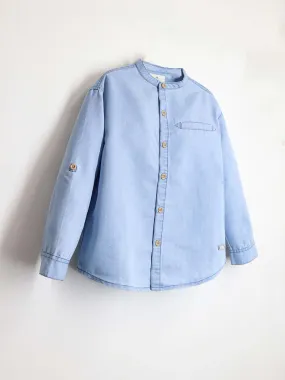 Kids Chinese Collar Sky Blue Shirt