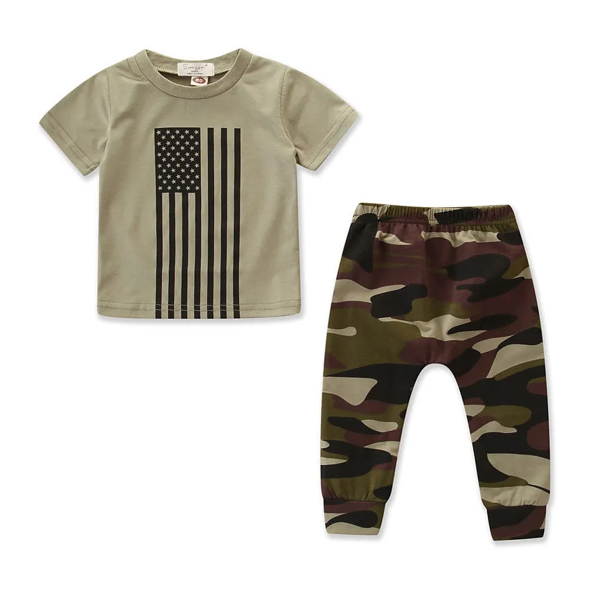 Kids' Suit Summer Men's Clothing Independence Day Flag Camouflage Suit