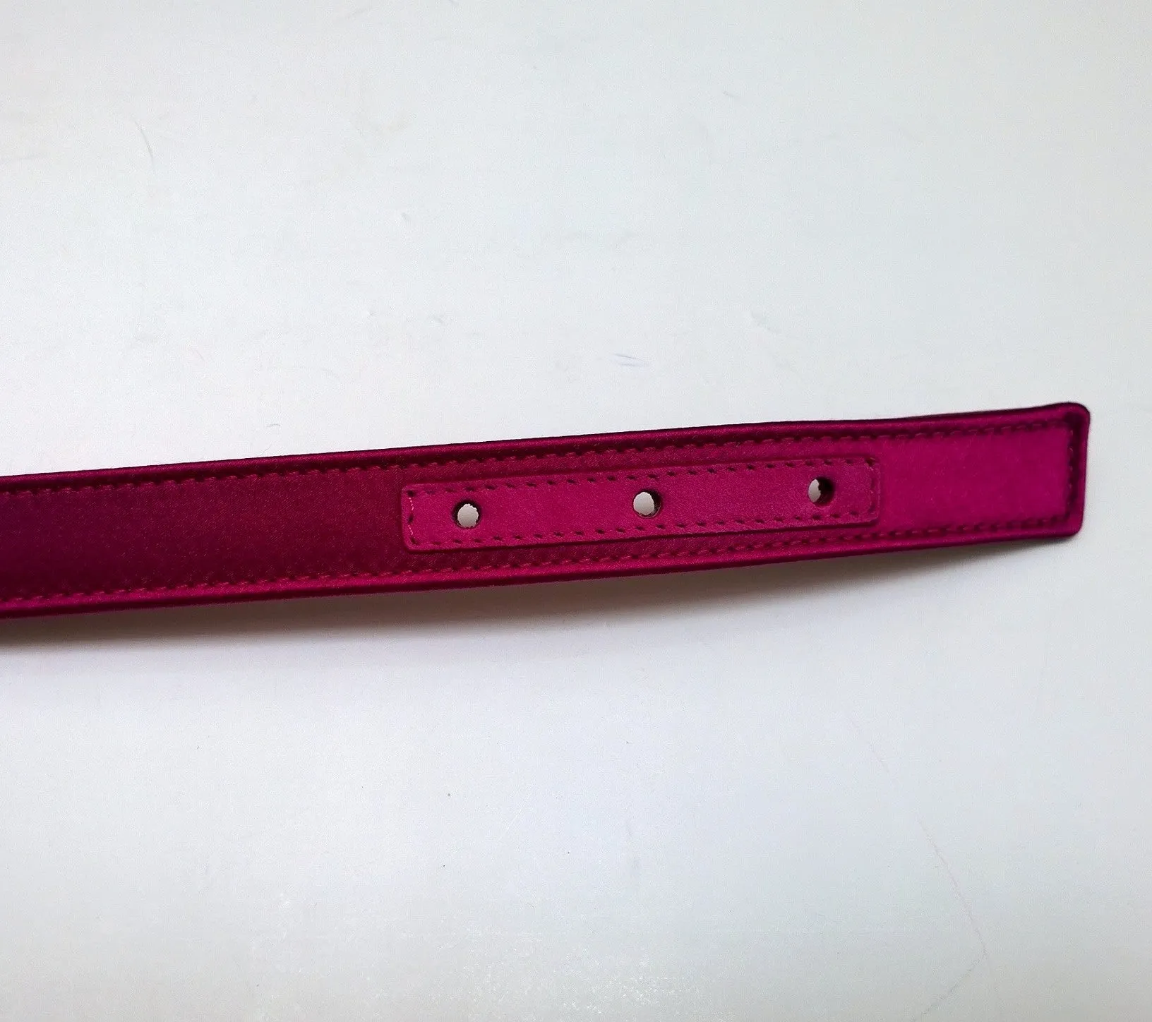 Manolo Blahnik Hangisi Mini Fuchsia Satin Rhinestone Buckle Belt 20mm Dark Pink