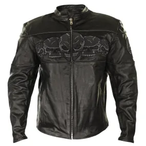 MENS DARK BLACK CRUISING MOTORCYCLE LEATHER SKULL RACING JACKET
