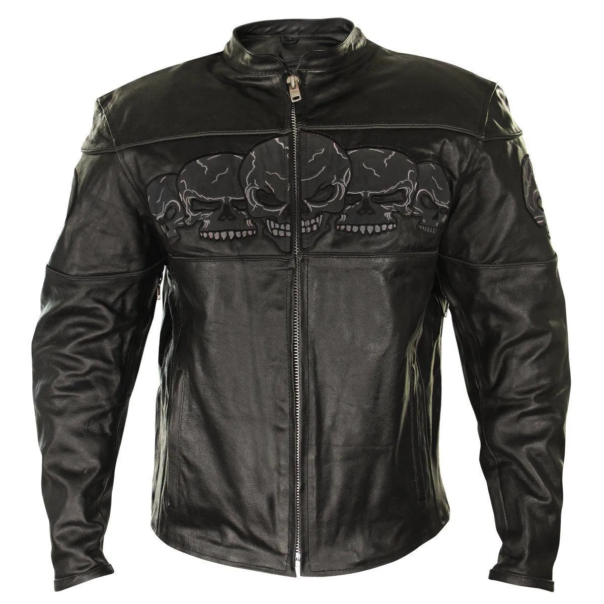 MENS DARK BLACK CRUISING MOTORCYCLE LEATHER SKULL RACING JACKET