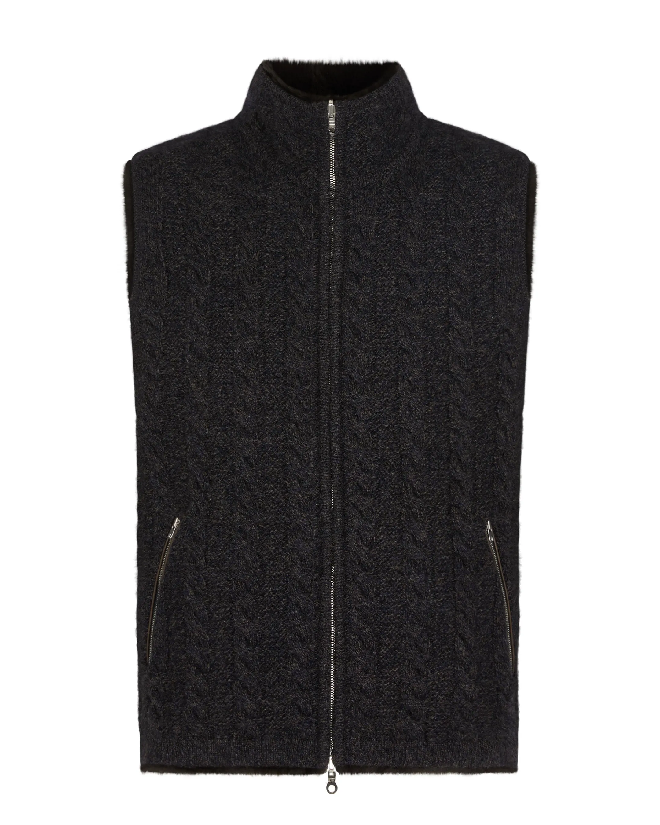 Men's Dolomiti Cable Fur Gilet Granite Blue