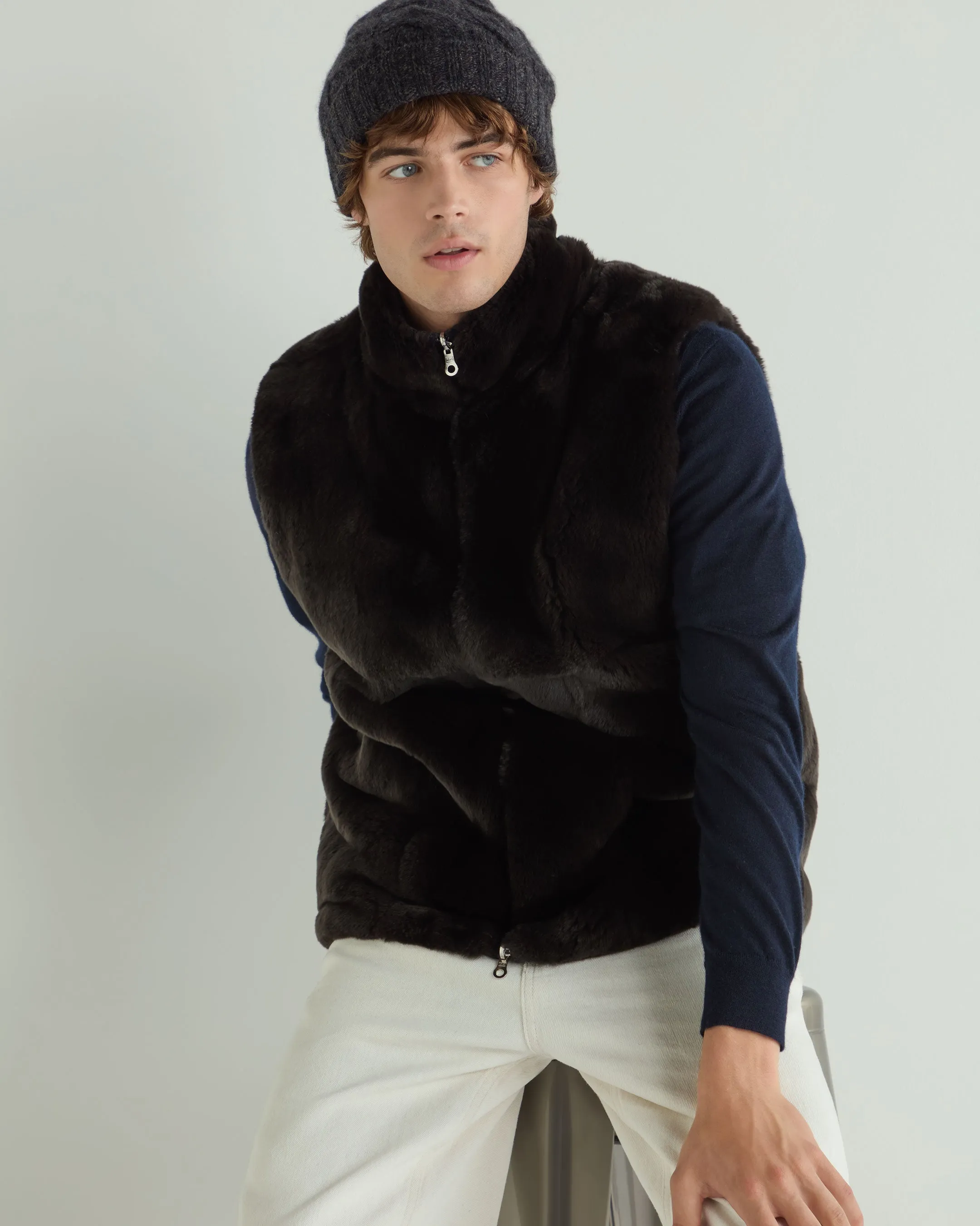 Men's Dolomiti Cable Fur Gilet Granite Blue