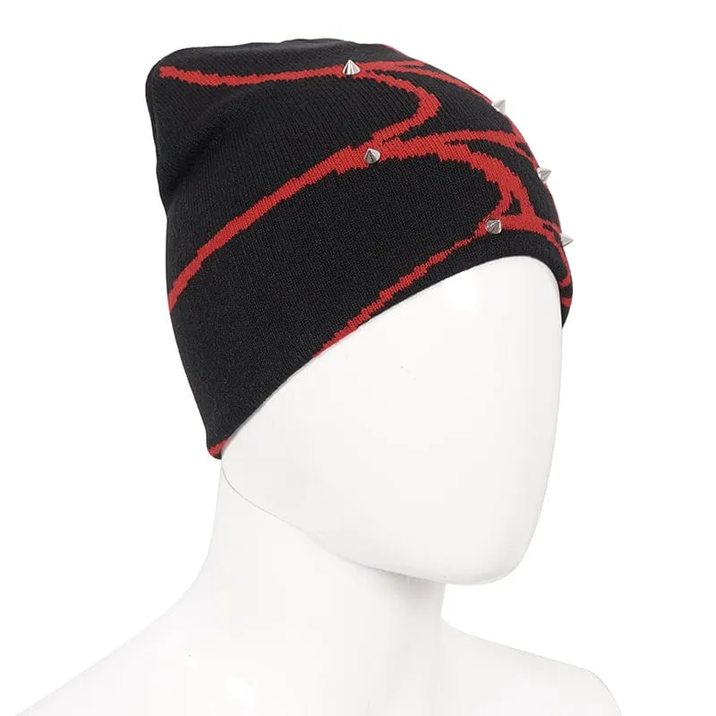 Men's Punk Contrast Color Spider Web Knitted Beanie Red