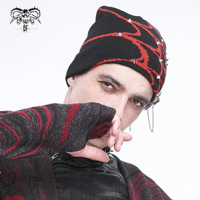 Men's Punk Contrast Color Spider Web Knitted Beanie Red