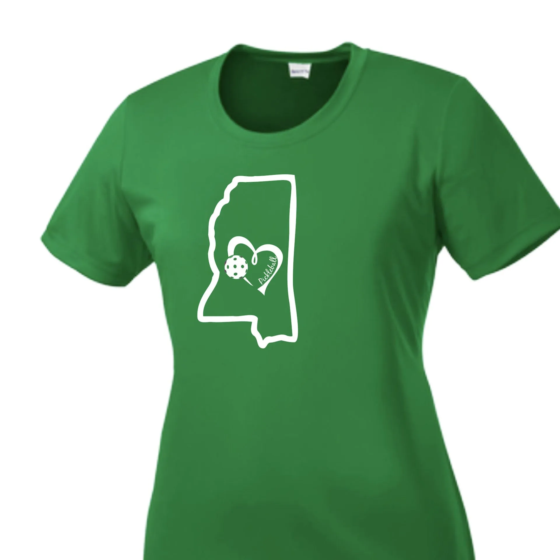 Mississippi State With Pickleball Love | Women’s Short Sleeve Crewneck Athletic Shirts | 100% Polyester