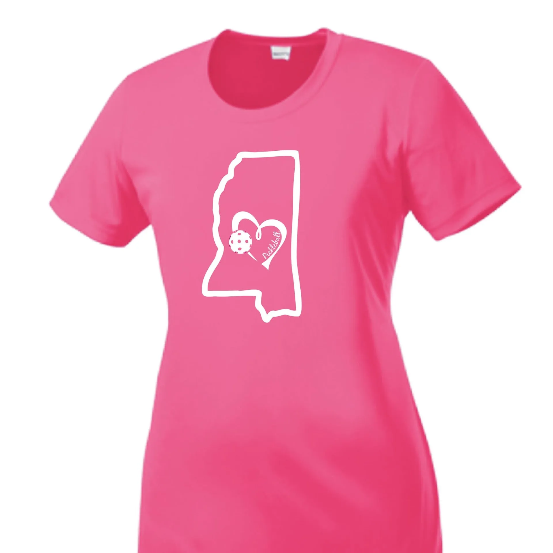 Mississippi State With Pickleball Love | Women’s Short Sleeve Crewneck Athletic Shirts | 100% Polyester