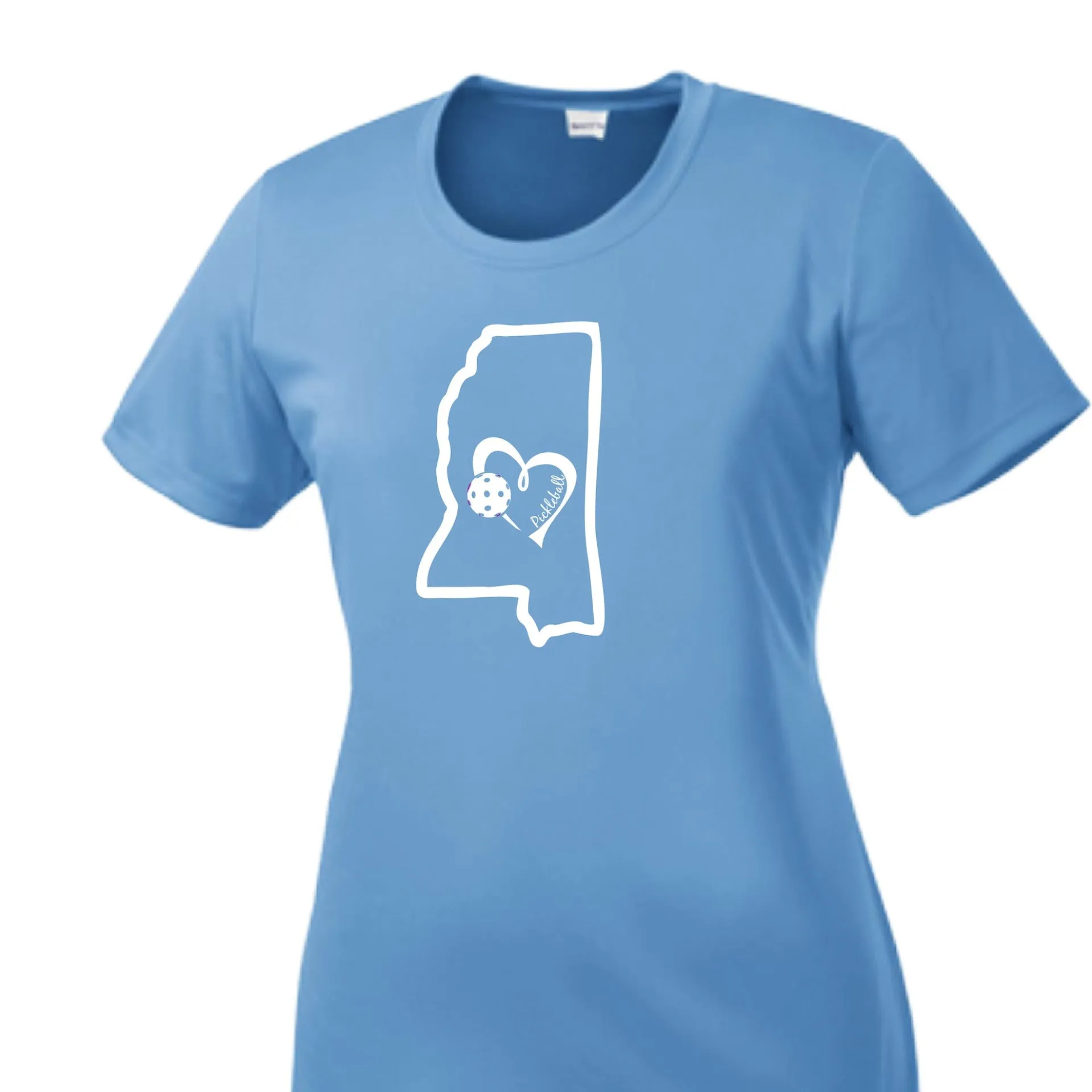 Mississippi State With Pickleball Love | Women’s Short Sleeve Crewneck Athletic Shirts | 100% Polyester