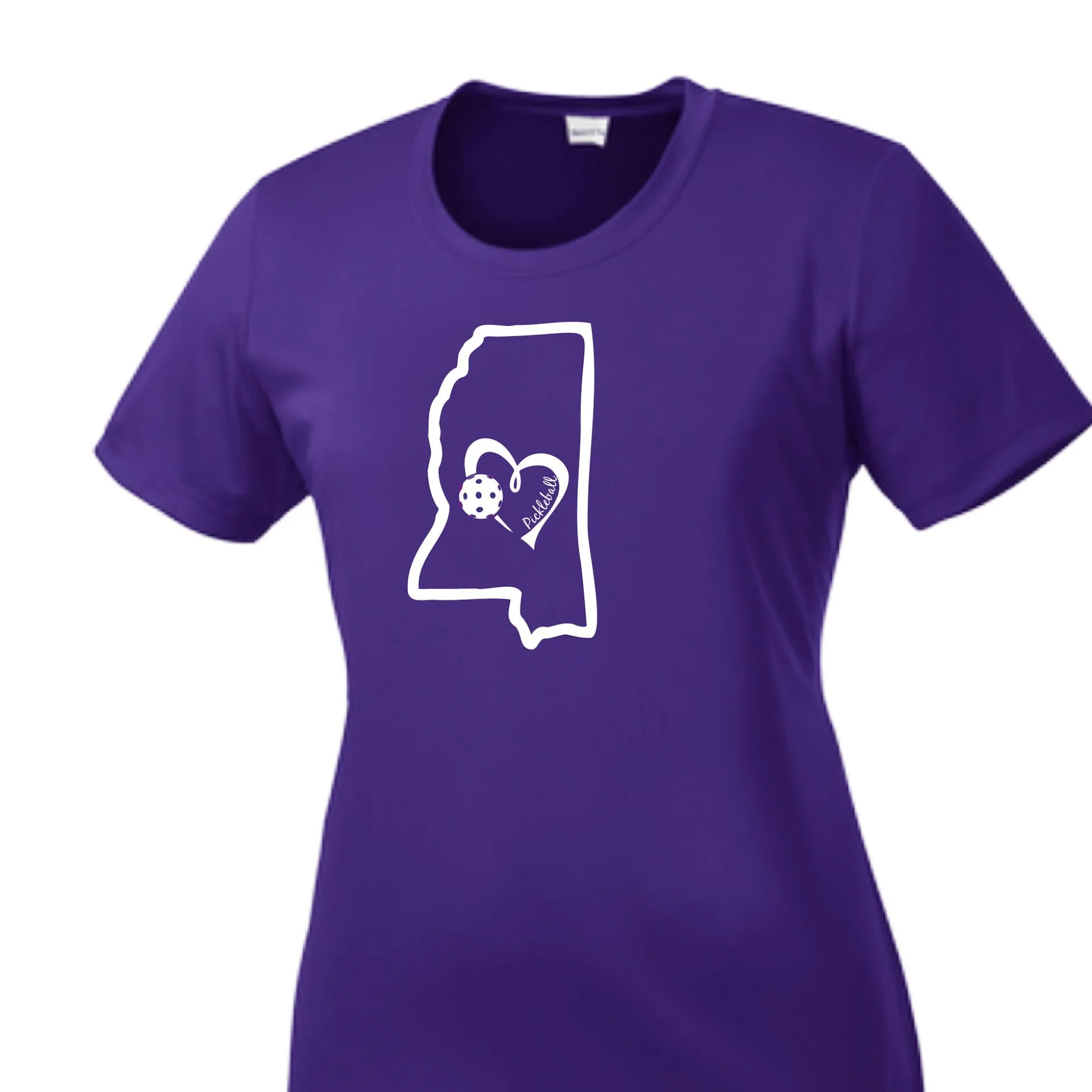 Mississippi State With Pickleball Love | Women’s Short Sleeve Crewneck Athletic Shirts | 100% Polyester