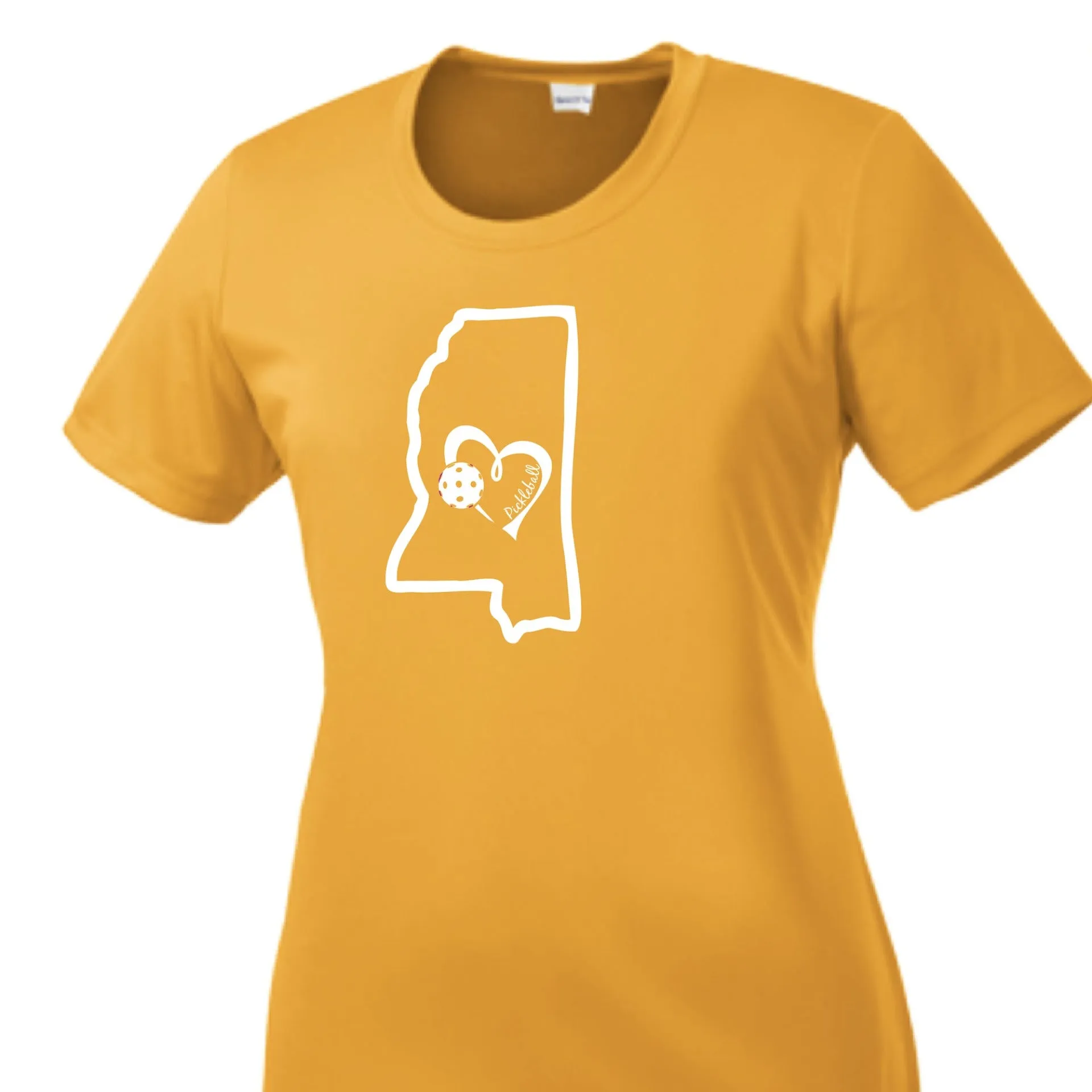 Mississippi State With Pickleball Love | Women’s Short Sleeve Crewneck Athletic Shirts | 100% Polyester