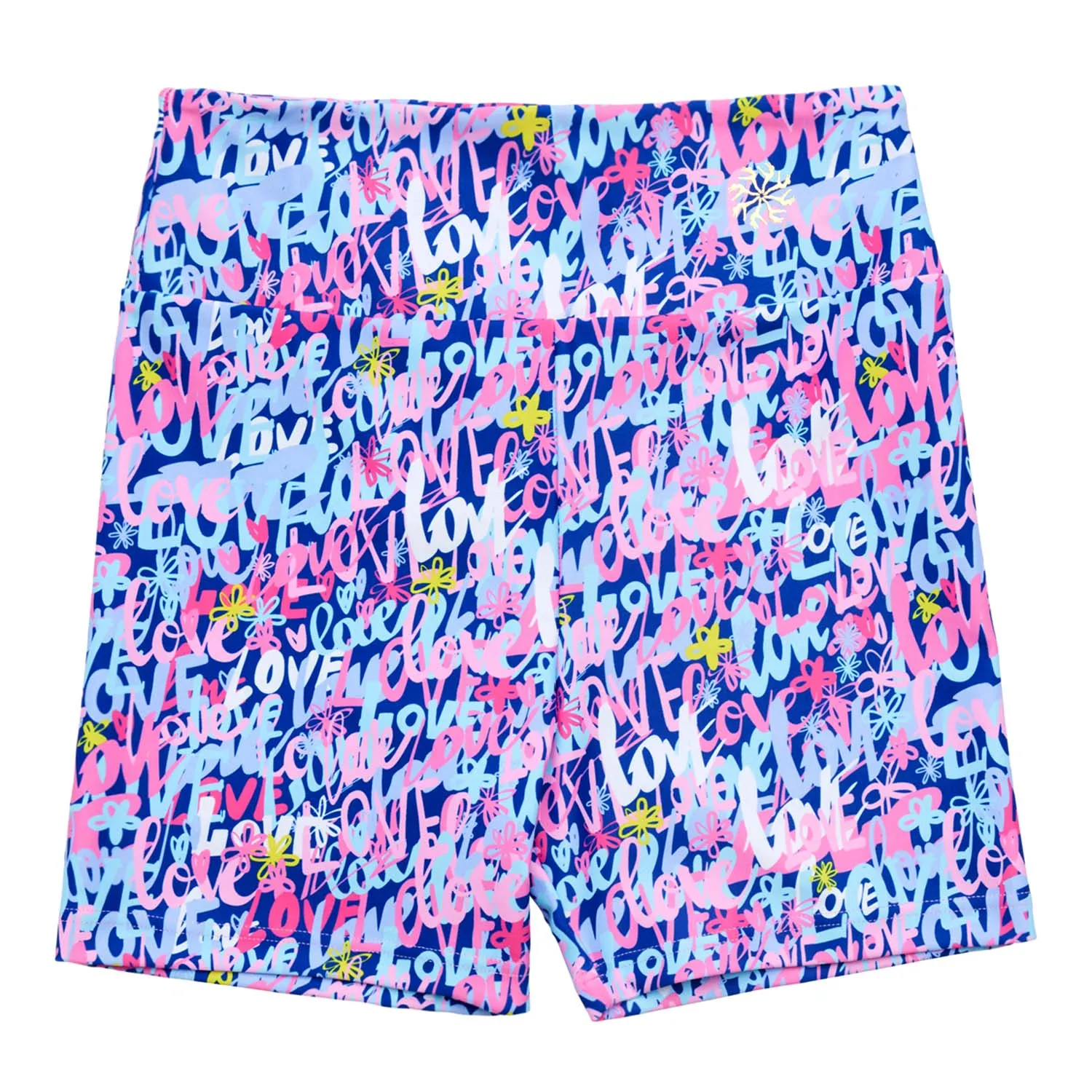 Nicole: Midi Length Bike Shorts in Love Graffiti Print