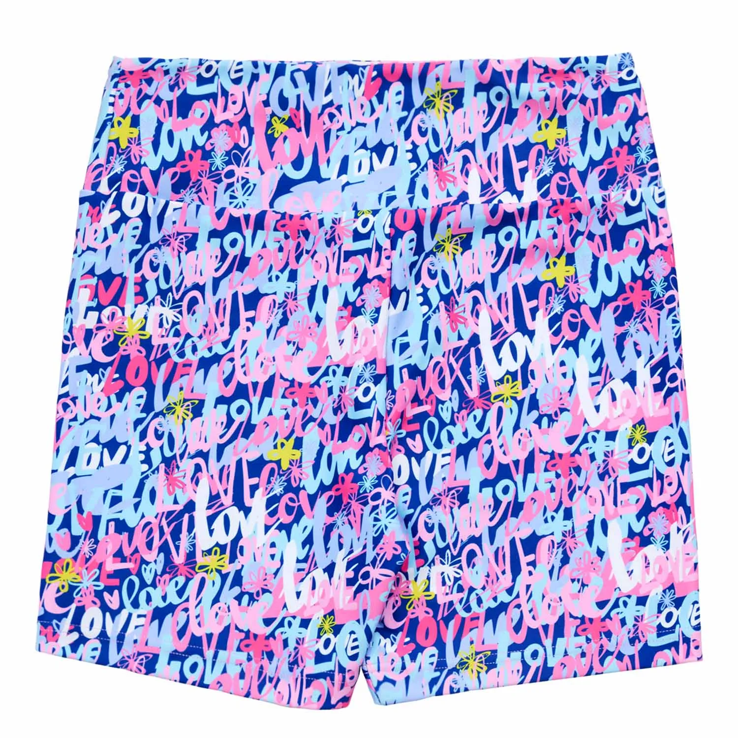 Nicole: Midi Length Bike Shorts in Love Graffiti Print