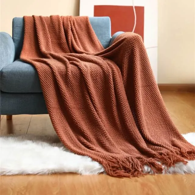 Nordic Sofa Throw Blanket Knitted Tassel