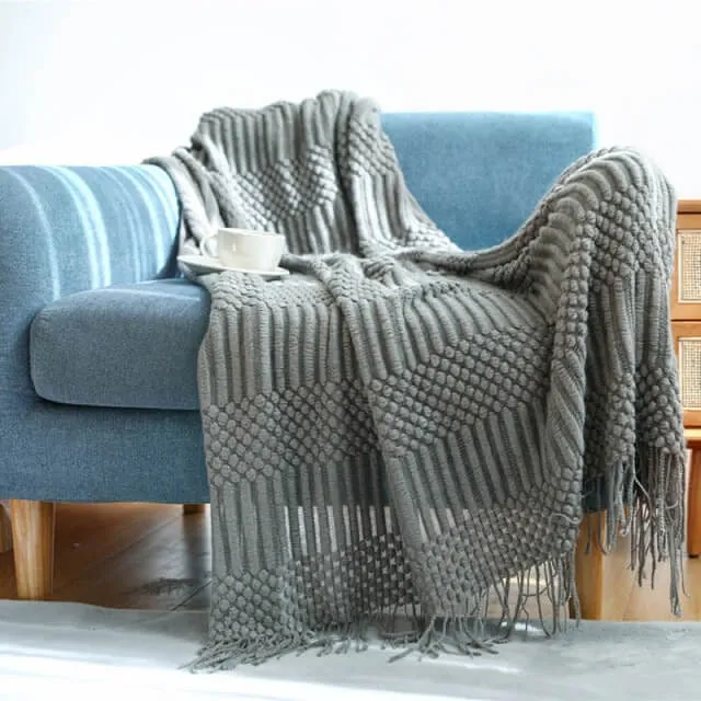 Nordic Sofa Throw Blanket Knitted Tassel