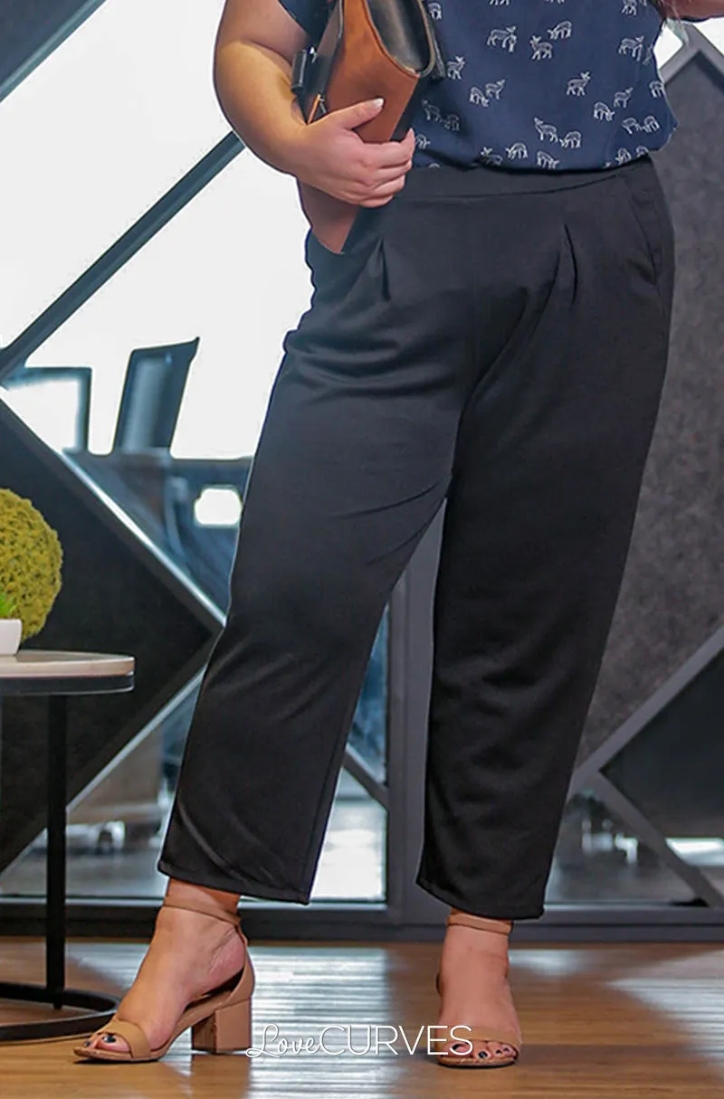 Pintucked Cropped Trousers - Black
