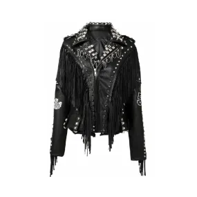 Pre Order:  Studded Faux Leather Fringed Jacket
