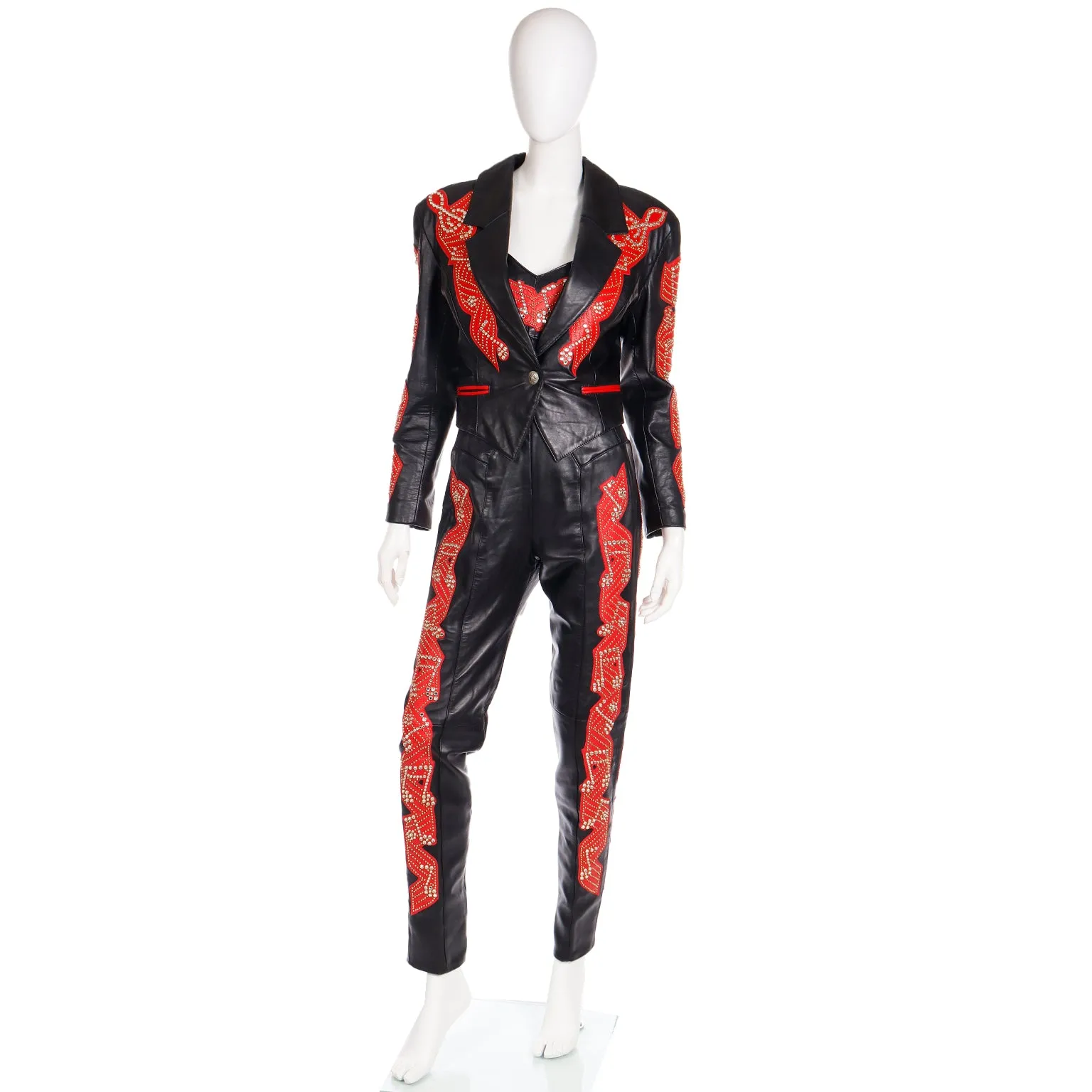 Rock Star Michael Hoban Black & Red Leather Musical Pants Bustier & Jacket