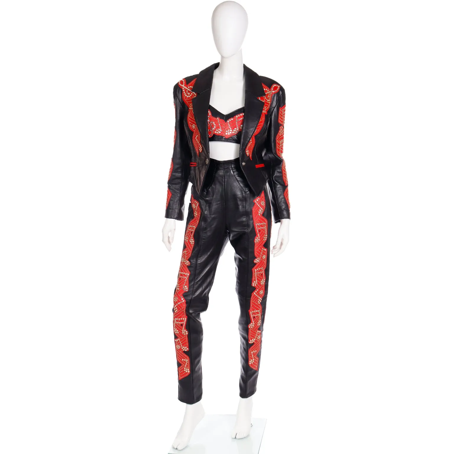 Rock Star Michael Hoban Black & Red Leather Musical Pants Bustier & Jacket