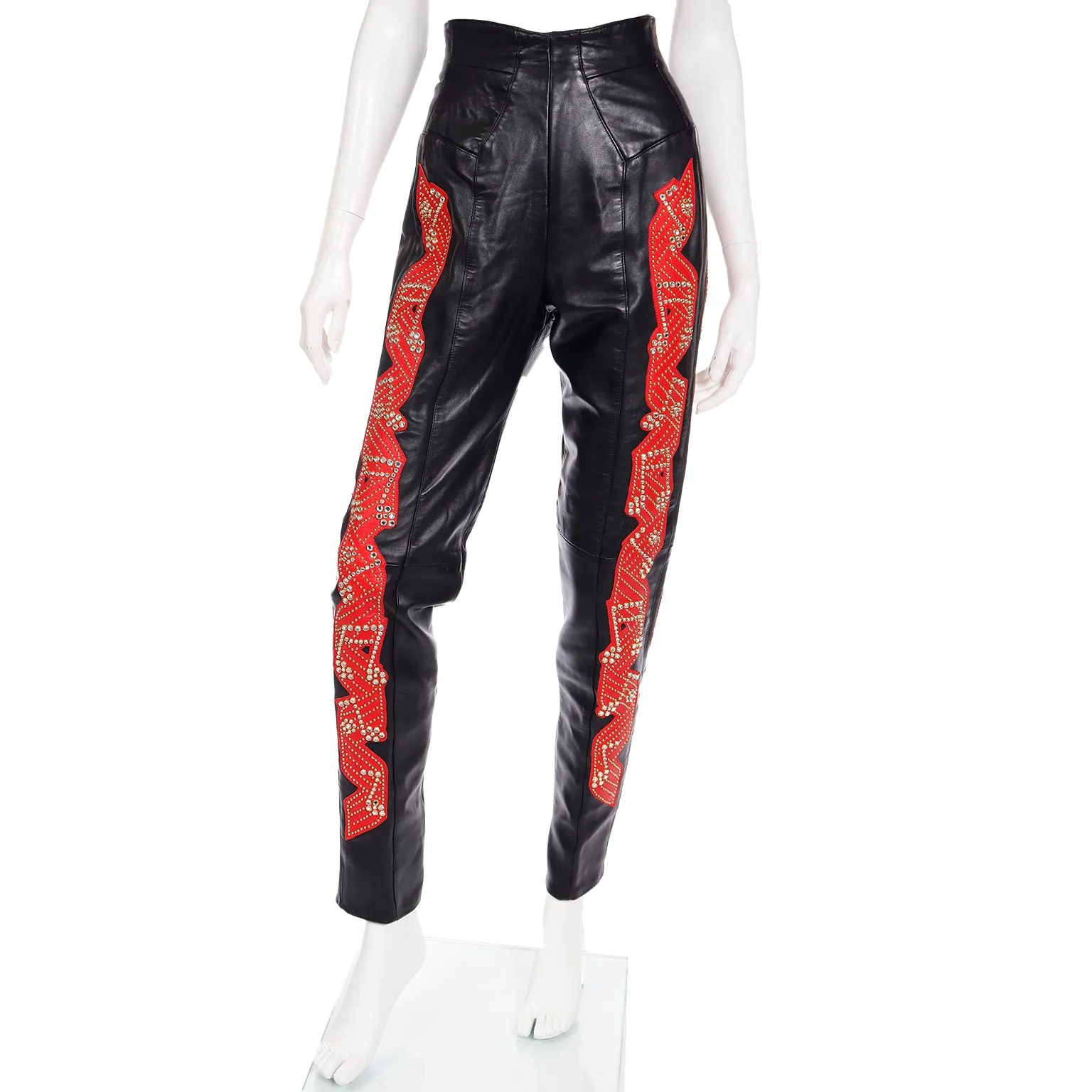 Rock Star Michael Hoban Black & Red Leather Musical Pants Bustier & Jacket