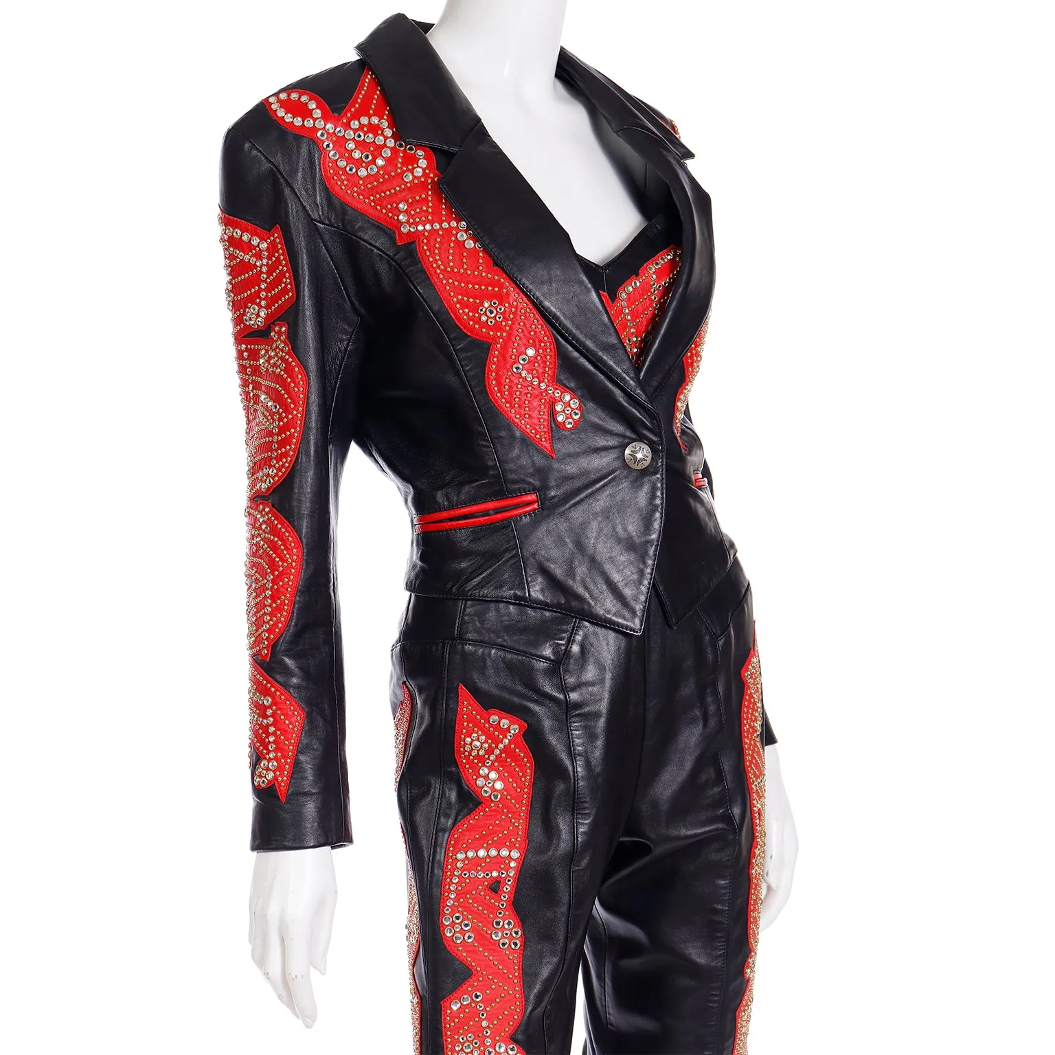 Rock Star Michael Hoban Black & Red Leather Musical Pants Bustier & Jacket