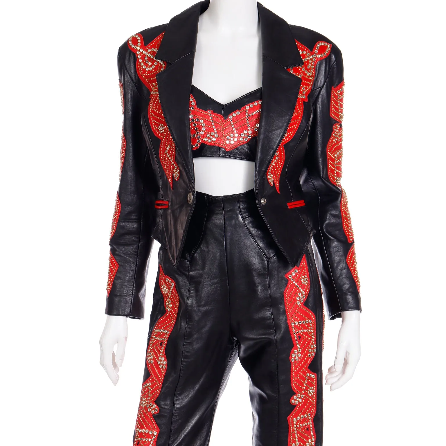 Rock Star Michael Hoban Black & Red Leather Musical Pants Bustier & Jacket
