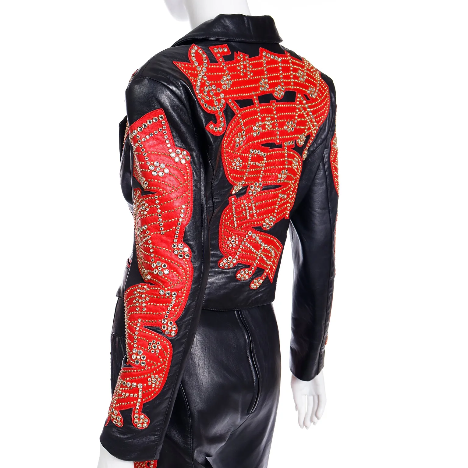Rock Star Michael Hoban Black & Red Leather Musical Pants Bustier & Jacket