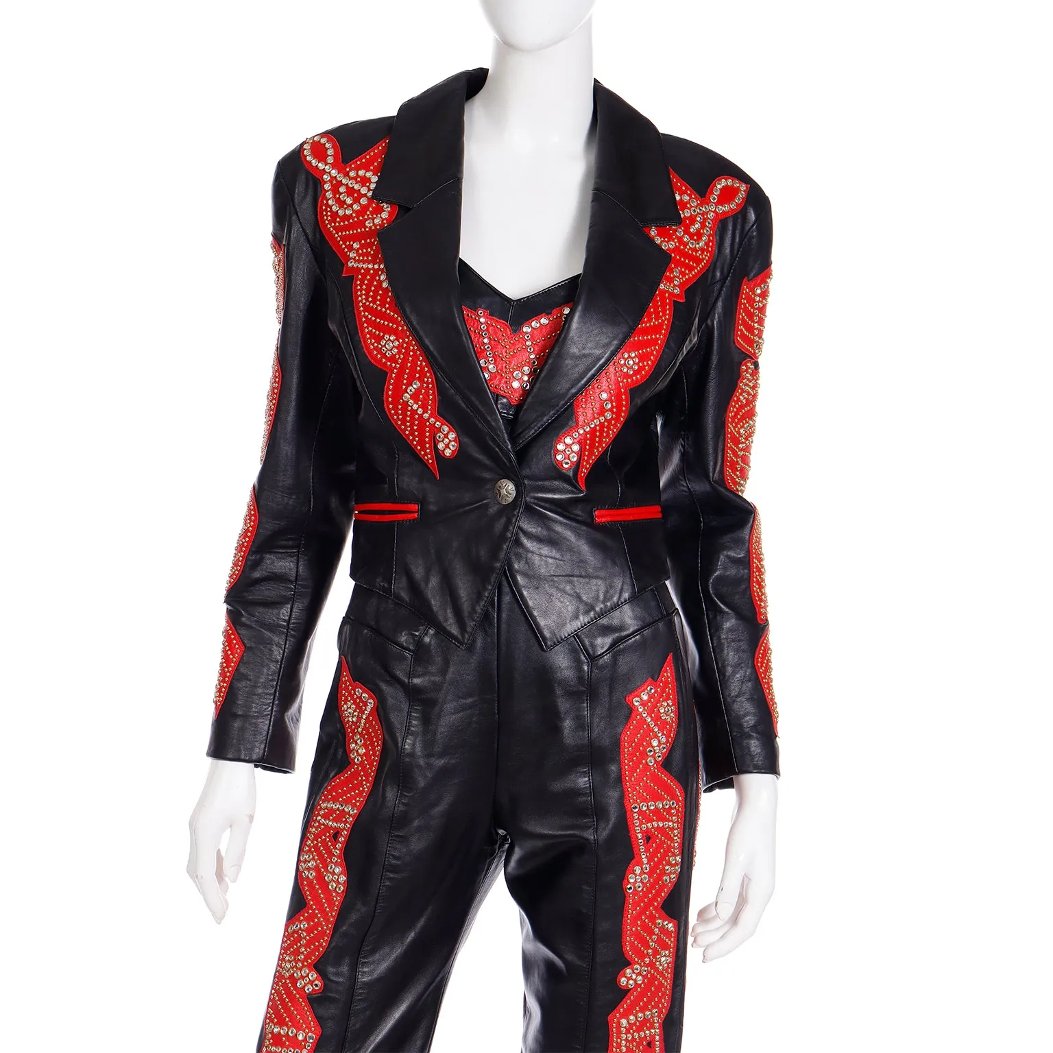 Rock Star Michael Hoban Black & Red Leather Musical Pants Bustier & Jacket
